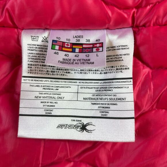 Spyder Duck Down Winter Jacket Black Shell Pink Interior Womens Size 10 Medium - Picture 14 of 16